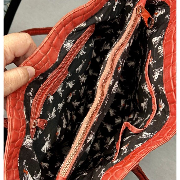 Ted Baker Crocodile Bag in Coral Pink, Adorable French Bull Dog Lining, Pockets - Picture 4 of 6